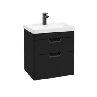 Freya 600mm 2 Drawer Wall Hung Vanity Unit Matt Black Matt Black Handles