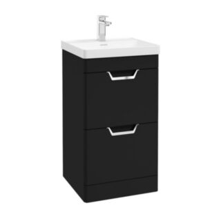 Freya 500mm 2 Drawer Floorstanding Vanity Unit Matt Black Brushed Chrome Handle