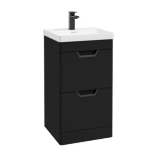Freya 500mm 2 Drawer Floorstanding Vanity Unit Matt Black Matt Black Handle
