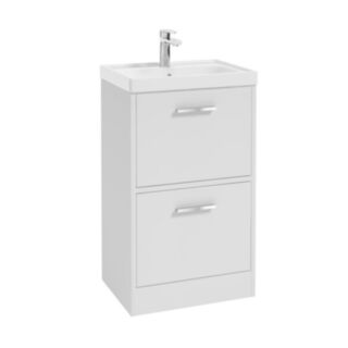 Finland 500mm 2 Drawer Floor Standing Unit Matt White Brushed Chrome Handle