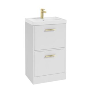 Finland 500mm 2 Drawer Floor Standing Unit Matt White Brushed Gold Handle
