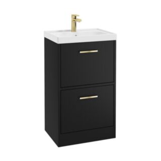 Finland 500mm 2 Drawer Floor Standing Unit Matt Black Brushed Gold Handle