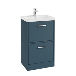 Finland 500mm 2 Drawer Floor Standing Unit Matt Ocean Blue Brushed Chrome Handle