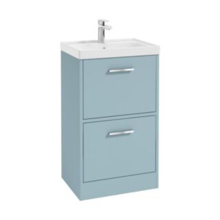 Finland 500mm 2 Drawer Floor Standing Unit Matt Morning Sky Blue Brushed Chrome Handle