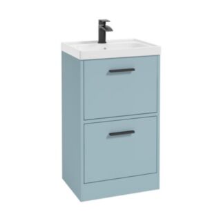 Finland 500mm 2 Drawer Floor Standing Unit Matt Morning Sky Blue Matt Black Handle