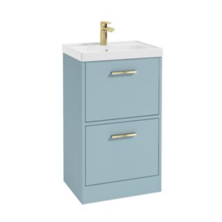 Finland 500mm 2 Drawer Floor Standing Unit Matt Morning Sky Blue Brushed Gold Handle