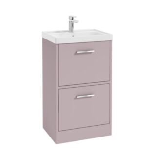Finland 500mm 2 Drawer Floor Standing Unit Matt Cashmere Pink Brushed Chrome Handle