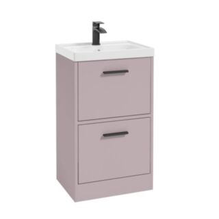 Finland 500mm 2 Drawer Floor Standing Unit Matt Cashmere Pink Matt Black Handle