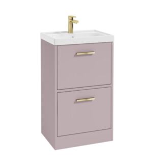 Finland 500mm 2 Drawer Floor Standing Unit Matt Cashmere Pink Brushed Gold Handle