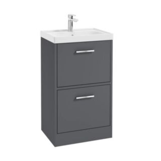 Finland 500mm 2 Drawer Floor Standing Unit Matt Midnight Grey Brushed Chrome Handle