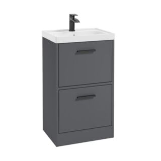 Finland 500mm 2 Drawer Floor Standing Unit Matt Midnight Grey Matt Black Handle