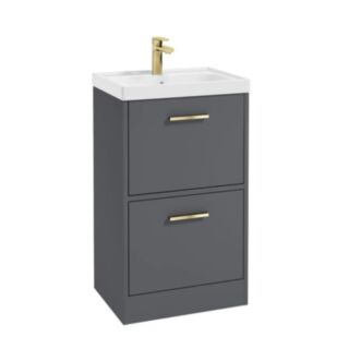 Finland 500mm 2 Drawer Floor Standing Unit Matt Midnight Grey Brushed Gold Handle