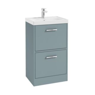 Finland 500mm 2 Drawer Floor Standing Unit Matt Coral Green Brushed Chrome Handle