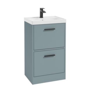 Finland 500mm 2 Drawer Floor Standing Unit Matt Coral Green Matt Black Handle