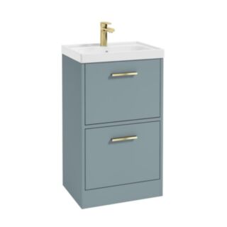 Finland 500mm 2 Drawer Floor Standing Unit Matt Coral Green Brushed Gold Handle
