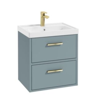 Finland 500mm Vanity Unit Matt Coral Green Brushed Gold Handle