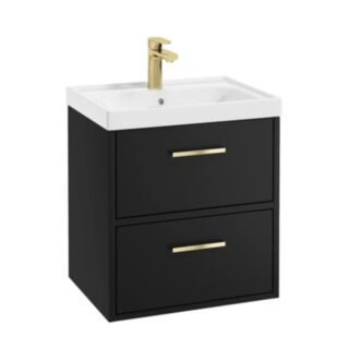 Finland 500mm Vanity Unit Matt Black Brushed Gold Handle