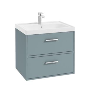Finland 600mm 2 Drawer Wall Hung Vanity Unit Matt Coral Green Brushed Chrome Handle