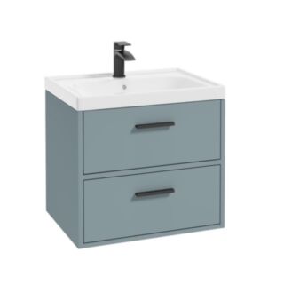 Finland 600mm 2 Drawer Wall Hung Vanity Unit Matt Coral Green Matt Black Handle