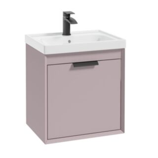 Fjord 500mm Wall Hung 2 Drawer Vanity Unit Matt Cashmere Pink Matt Black Handle