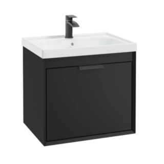 Fjord 600mm Wall Hung 2 Drawer Vanity Unit Matt Black Matt Black Handle