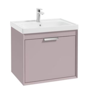 Fjord 600mm Wall Hung 2 Drawer Vanity Unit Matt Cashmere Pink Brushed Chrome Handle