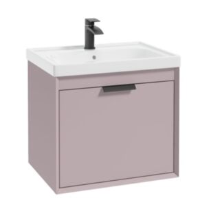 Fjord 600mm Wall Hung 2 Drawer Vanity Unit Matt Cashmere Pink Matt Black Handle
