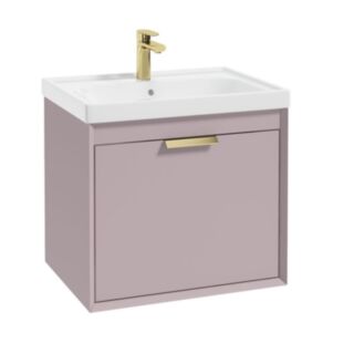 Fjord 600mm Wall Hung 2 Drawer Vanity Unit Matt Cashmere Pink Brushed Gold Handle