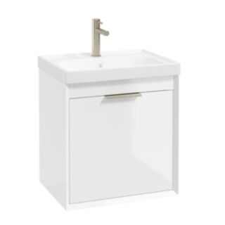 Fjord 500mm Wall Hung 2 Drawer Vanity Unit Gloss White Brushed Nickel Handle