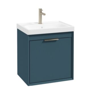 Fjord 500mm Wall Hung 2 Drawer Vanity Unit Matt Ocean Blue Brushed Nickel Handle