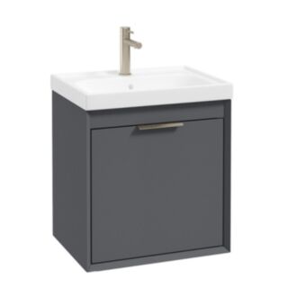 Fjord 500mm Wall Hung 2 Drawer Vanity Unit Matt Midnight Grey Brushed Nickel Handle
