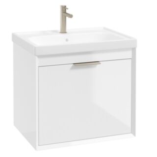 Fjord 600mm Wall Hung 2 Drawer Vanity Unit Gloss White Brushed Nickel Handle