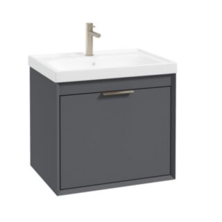 Fjord 600mm Wall Hung 2 Drawer Vanity Unit Matt Midnight Grey Brushed Nickel Handle