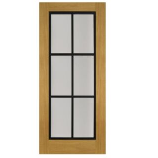 Doras Daiken 6 Lite Opal Laminate Glass Black on Oak Door All Sizes