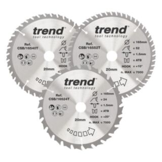 Trend Wood Cordless Circular Saw Blade 165mm x 20mm x 24/40/52T 3 Pack