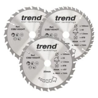 Trend Wood Cordless Circular Saw Blade 165mm x 20mm x 24/40T 3 Pack