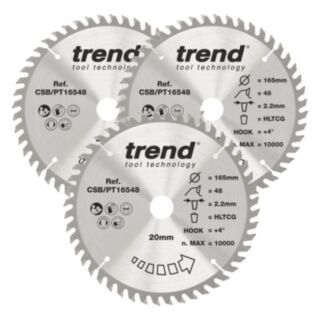 Trend Laminate / HPL Circular Saw Blade 165mm x 20mm x 48T 3 Pack