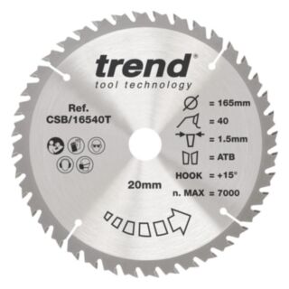 Trend Wood Cordless Circular Saw Blade 165mm x 20mm x 40T
