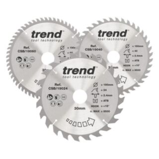 Trend Wood Circular Saw Blade 190mm x 30mm x 24/40/60T 3 Pack