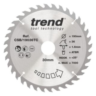 Trend Wood Cordless ATBR Circular Saw Blade 190mm x 30mm x 36T