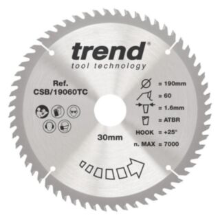 Trend Wood Cordless ATBR Circular Saw Blade 190mm x 30mm x 60T