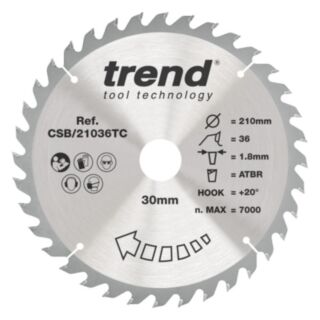 Trend Wood Cordless ATBR Circular Saw Blade 210mm x 30mm x 36T