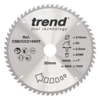 Trend Wood Cordless ATBR Mitre Saw Blade 216mm x 30mm x 60T