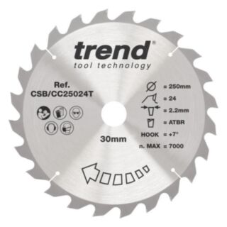 Trend Wood Cordless ATBR Mitre Saw Blade 250mm x 30mm x 24T