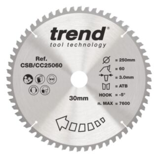 Trend Wood Mitre Saw Blade 250mm x 30mm x 60T