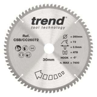 Trend Wood Mitre Saw Blade 260mm x 30mm x 72T
