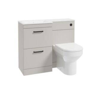 Corta 1000mm LH Combination Two Drawer Unit Morning Mist-Black Handles