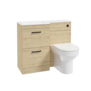 Corta 1000mm LH Combination Two Drawer Unit Honey Oak-Black Handles