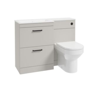 Corta 1100mm LH Combination Two Drawer Unit Morning Mist-Black Handles