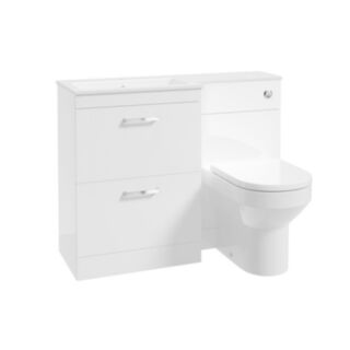 Corta 1100mm LH Combination Two Drawer Unit Gloss White-Chrome Handles